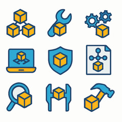 Fototapete - Set of engineering and development icons featuring connected cubes and tools