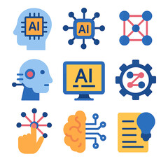 Fototapete - Set of vibrant AI icons representing artificial intelligence and related technologies