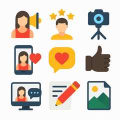 Poster - Social media engagement icons set featuring communication and content creation elements