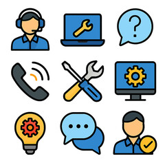 Fototapete - Technical support and assistance icons representing customer service and problem solving