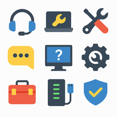 Fototapete - Technical support and repair services depicted through a set of colorful icons