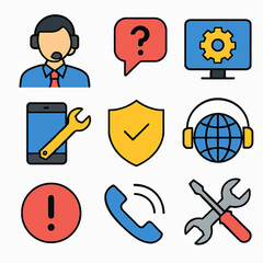 Fototapete - Technical support vector art featuring customer service and assistance icons