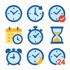 Poster - Time management icons collection featuring alarm clock, calendar, hourglass and other symbols