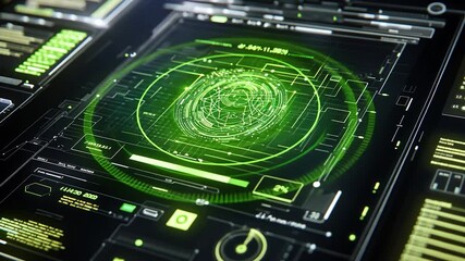 Poster - Futuristic digital interface with biometrics authentication