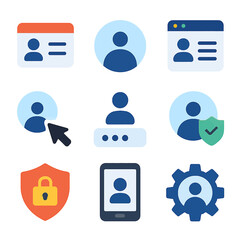 Fototapete - User account management and security icons illustrating data access and protection