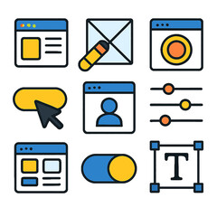 Fototapete - User interface design elements depicting website settings and customization features