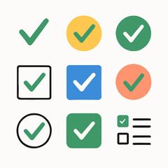 Poster - Variety of check mark icons in different shapes and colors for selections and tasks