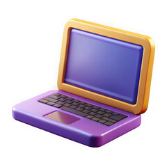 Fototapete - Modern 3d rendered laptop with purple base and orange bezel isolated on transparent background
