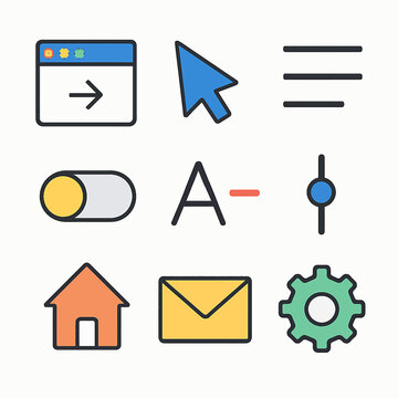 Vector icons set representing computer and user interface elements for web design
