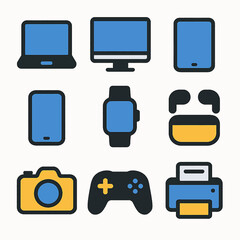 Poster - Vector illustration of modern electronic devices featuring computer, phone and gadgets