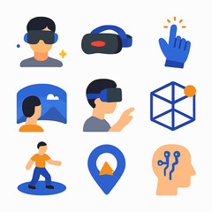 Poster - Virtual reality experience illustrated with icons showing headset user interaction