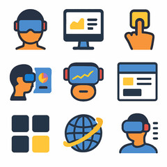 Fototapete - Virtual reality interface icons representing data analysis and global connection
