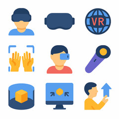 Poster - Virtual Reality Technology Icons Set Depicting Interactions and Digital Interfaces