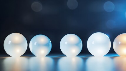 Poster - Luminous spherical lamps standing on a reflective surface