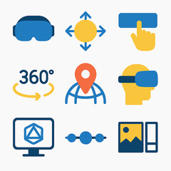 Poster - Virtual reality technology vector icons showcasing immersive experiences and digital interfaces
