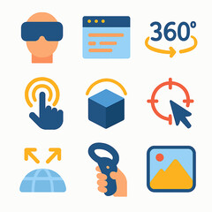 Poster - Virtual reality technology vector icons set showcasing immersive experiences design