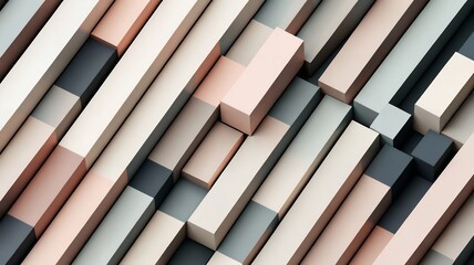 Poster - Geometric cube Rectangular block arrangement in pastel gray and rose colors