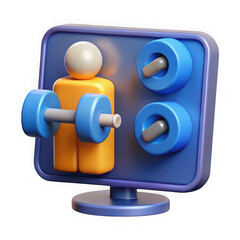 Poster - Stylized 3d representation of a person holding a dumbbell in front of a screen isolated on transparent background