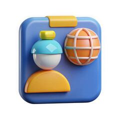 Poster - 3d rendered icon of a person with a globe symbol on a blue clipboard isolated on transparent background