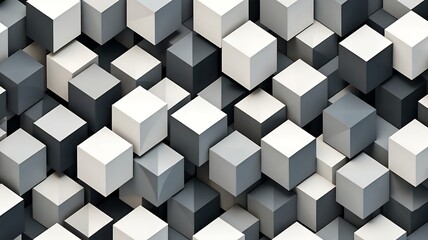Poster - Three dimensional arrangement of cubes in varying shades of gray