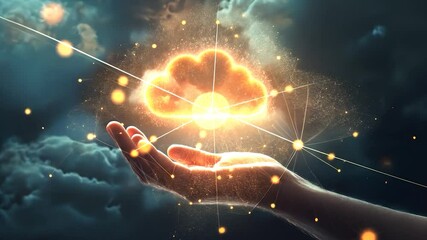 Poster - Hand holding a luminous cloud symbol