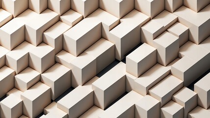Poster - Abstract arrangement of beige geometric blocks creating depth
