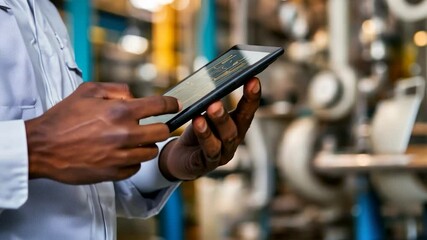 Poster - Person using a tablet in a factory setting
