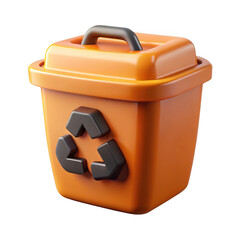 Aufkleber - 3d render of orange recycling bin with lid isolated on transparent background