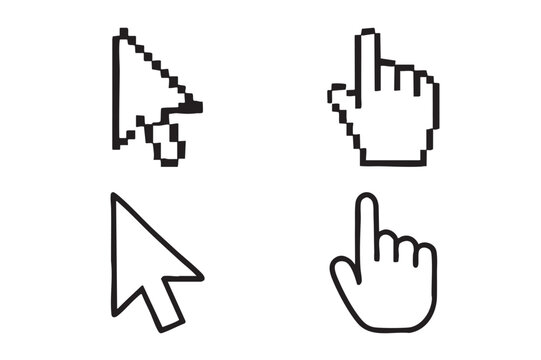 Four Different Cursor Icons Pixelated Arrow Pixelated Hand Smooth Arrow and Smooth Hand