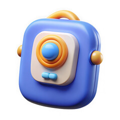 Poster - Cute 3d rendered cartoon camera with orange handle and buttons isolated on transparent background