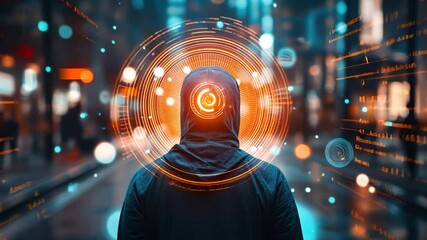 Poster - Person in hooded jacket with digital overlay
