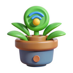 Poster - Cute 3d rendered cartoon plant with wifi symbol on its head in a pot isolated on transparent background
