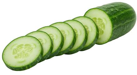 Poster - Fresh cucumber slices arranged in a row against a black background