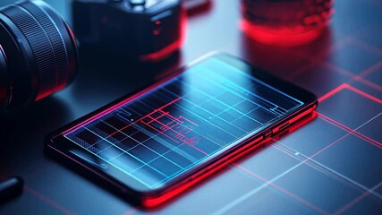 Poster - Digital device with glowing screen and camera lens