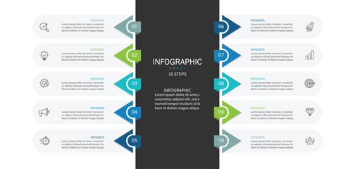 Wall Mural - Vertical infographic timeline 10 steps template. Timeline, Business presentation. Vector illustration.