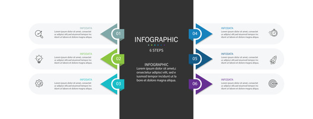 Wall Mural - Vertical infographic timeline 6 steps template. Timeline, Business presentation. Vector illustration.