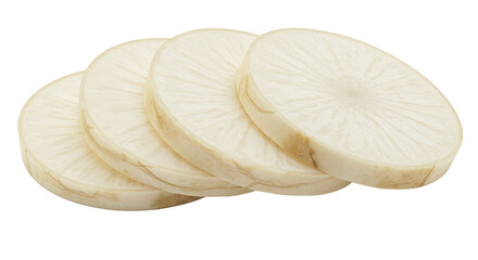 Poster - Fresh daikon radish slices showing texture and pattern stacked arrangement