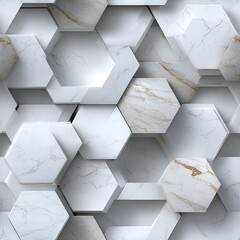 Poster - This seamless white hexagonal marble tile pattern showcases an elegant design perfect for modern interiors or stylish renovations SEAMLESS PATTERN