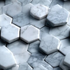 Poster - This seamless white hexagonal marble tile pattern showcases an elegant design perfect for modern interiors or stylish renovations SEAMLESS PATTERN