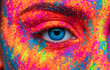 © pika - Vibrant Painted Eye: Close-Up of Colorful Face Paint on Eye