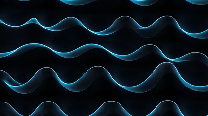 Poster - Abstract blue waves with thin lines on black background