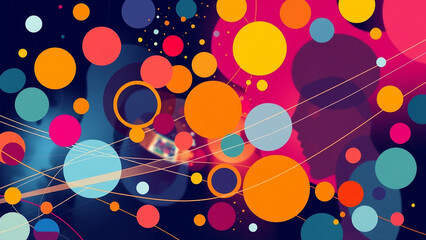 Aufkleber - Abstract background with colorful circles and connecting lines on a dark backdrop