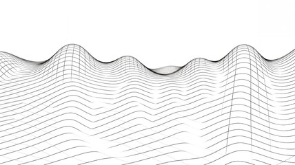 Poster - Abstract wavy grid landscape in black and white style