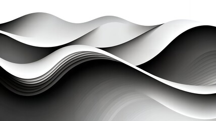 Poster - Abstract grayscale waves and curves digital art illustration