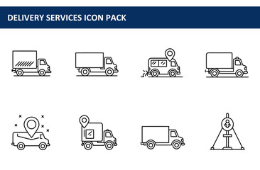 Poster - Delivery services icon set of various types of vehicles with location markers