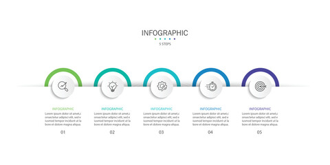 Wall Mural - Business infographic template. 5 Step timeline journey. Process diagram, Infographic elements vector illustration.