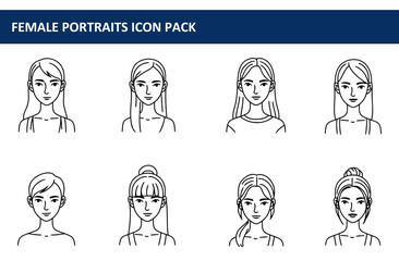 Poster - Female portrait icons in various hairstyles with simple, modern aesthetic. Casual poses against a plain background for use in a graphic design project.