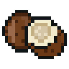 Fototapete - icon of an exotic fruit in pixel art style, namely coconut icons, retro style of 8-bit graphics with visible square pixels and minimal color palette