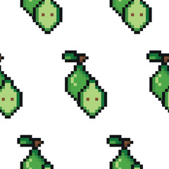 Fototapete - pattern with garden fruit in pixel art style, namely a green pear icon, retro 8-bit graphics style with visible square pixels and a minimal color palette