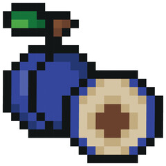 Fototapete - garden fruit icon in pixel art style namely plum icons, retro 8-bit graphics style with visible square pixels and minimal color palette